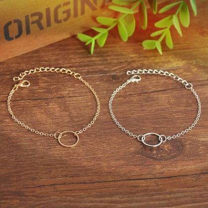 Gold Plated Circle Pendant Chain Bracelet, Jewelry