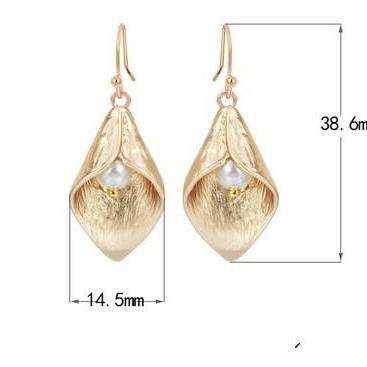 Calla Lily Earrings In Matte Gold, Swarovski Cream..