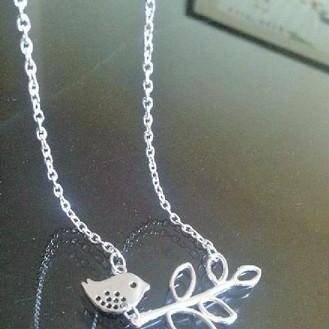 Bird And Branch Lariat Necklace, Silve Plated Bird..