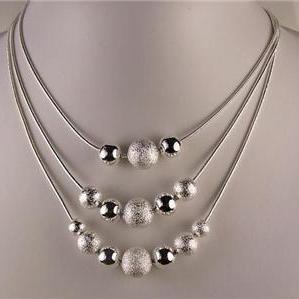 .925 Silver 3 Layer Round Ball Necklace