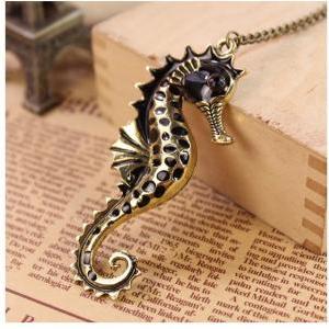 Vintage Style Bronze Chain Sea Horse Necklace