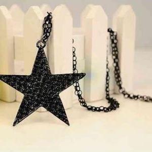 Black Five Pointed Star Pendant Necklace