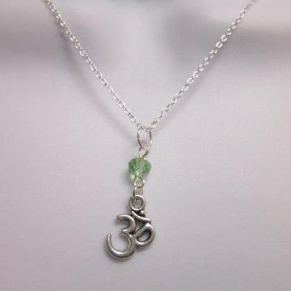 Ohm Om Charm Green Crystal Sterling Silver Filled..