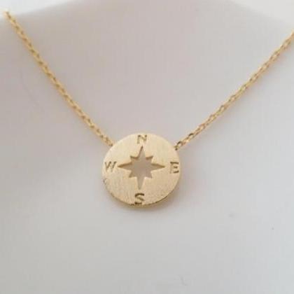 Tiny Circle Disk Necklace, Compass Jewelry,..