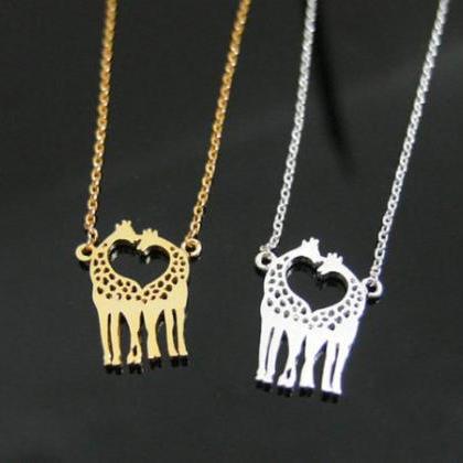 Giraffe Necklace, Twin Giraffe Necklace In Shape..