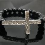 Simple Black Pearl Bracelet With Crystal Cross