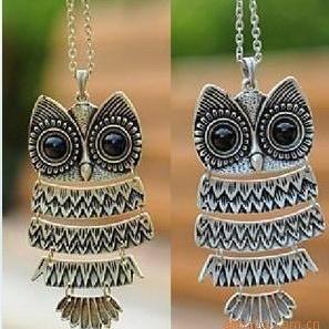 Silver Big Owl Pendant Necklace