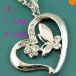 Silver Love Heart-shaped Butterfly Crystal Pendant..