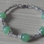 Beautiful Tibetan Sliver Green Jade Bead Bracelet