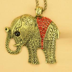 Retro Vintage Bronze Red Rhinestone Lucky Elephant..