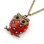 Vintage Style Red Owl Pendant Necklace