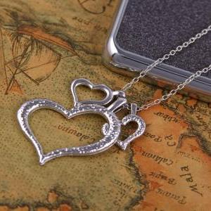 Korea Fashion Jewelry Three Hearts Silver Necklace