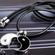 Silver Plated Split Yin Yang Cord Pendant Necklace 16