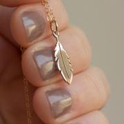 Feather Necklace - Gold Feather Charm . 14K Gold-Filled Chain