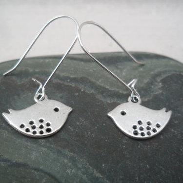 Mod Silver Bird Earrings Simple Everyday Bird Jewelry Sparrow Swallow Silver Earrings