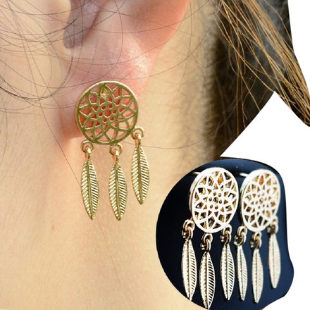 Gold Bohemia Nationality Indian Feather Dream Catcher Dreamcatcher Stud