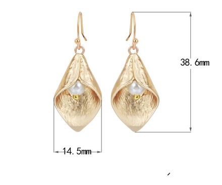 Calla Lily Earrings In Matte Gold, Swarovski Cream Ivory Pearls