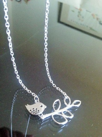 Bird And Branch Lariat Necklace, Silve Plated Bird Branch Necklace