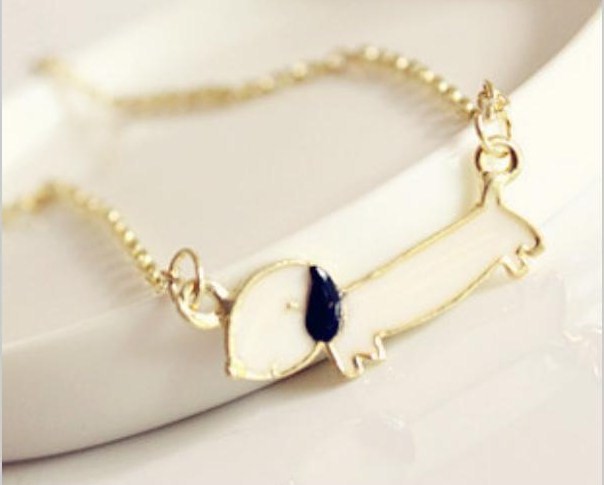 Cute Animal White Dog Pendant Necklace In Gold
