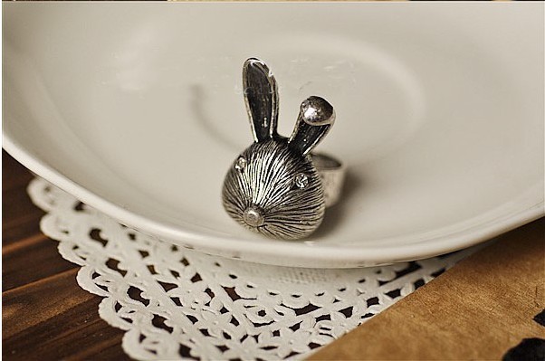 Vintage Anti Silver Rabbit Adjustable Ring