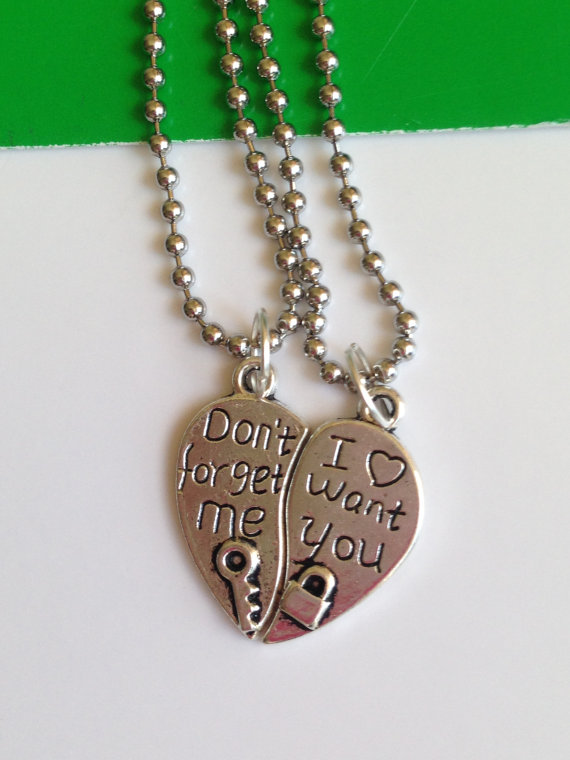 Don't Forget Me And I Want You Love Heart Pendant Necklace
