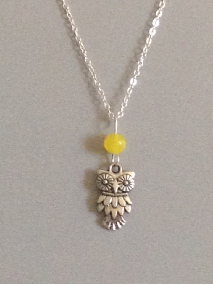Owl Yellow Jade Sterling Silver Filled Necklace