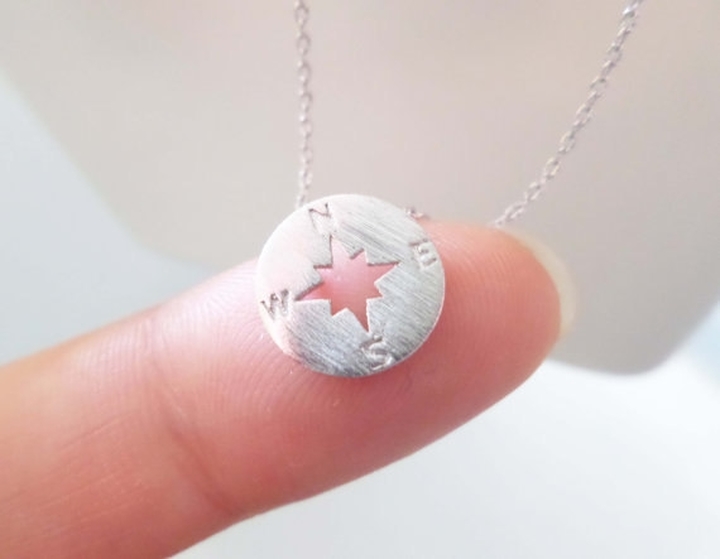 Tiny Circle Disk Necklace, Compass Jewelry, Compass Necklace In Silver