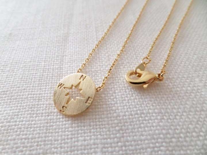 Tiny Circle Disk Necklace, Compass Jewelry, Compass Necklace In Gold