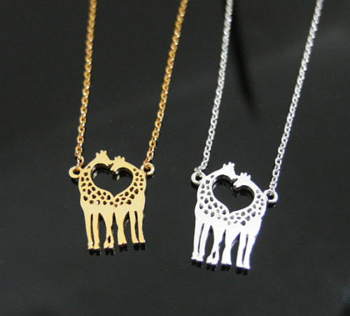 Giraffe Necklace, Twin Giraffe Necklace In Shape Of Heart, In Gold