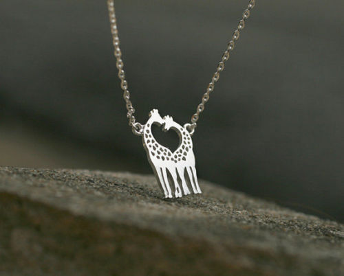 Giraffe Necklace, Twin Giraffe Necklace In Shape Of Heart, In Silver