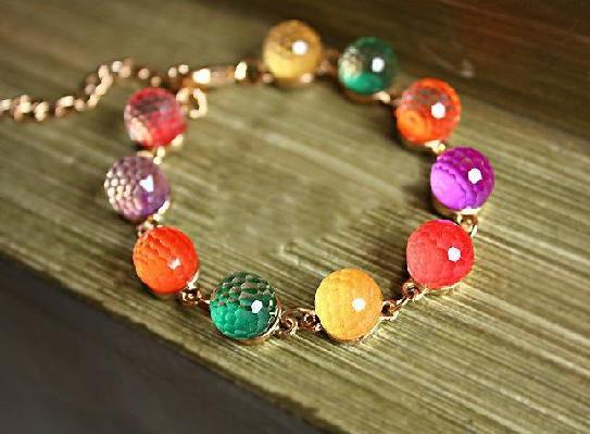 Rainbow Retro Style With 7 Color Candy Beads Bracelet, Sz 7-9 Inch