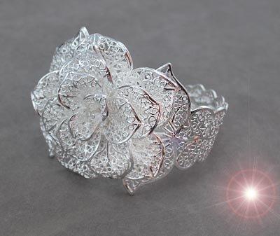 Rose Flower .925 Sterling Silver Ring, Adjustable Size