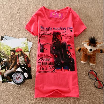 Simple Style Fashionable Figure Girl Print T-shirt Red, Size S/m,