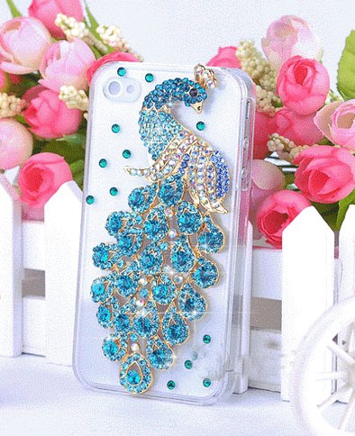 3d Peacock Rhinestone Crystal Skin Back Case Cover For Apple Iphone 4g 4s