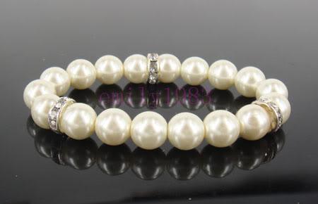 Wedding Jewelry Bridal Bracelet Bridesmaid Bracelet 1 Strand Of Crystal White Swarovski Pearls With Rhinestone Spacers Bracelet