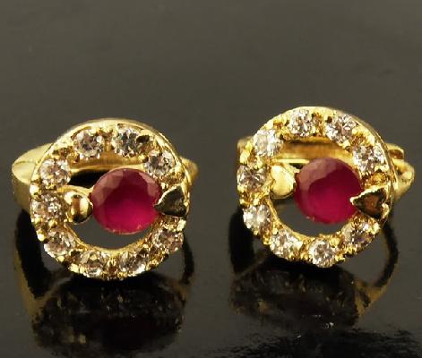 Cut Ruby CZ In 14K Yellow Gold Filled Earrings on Luulla
