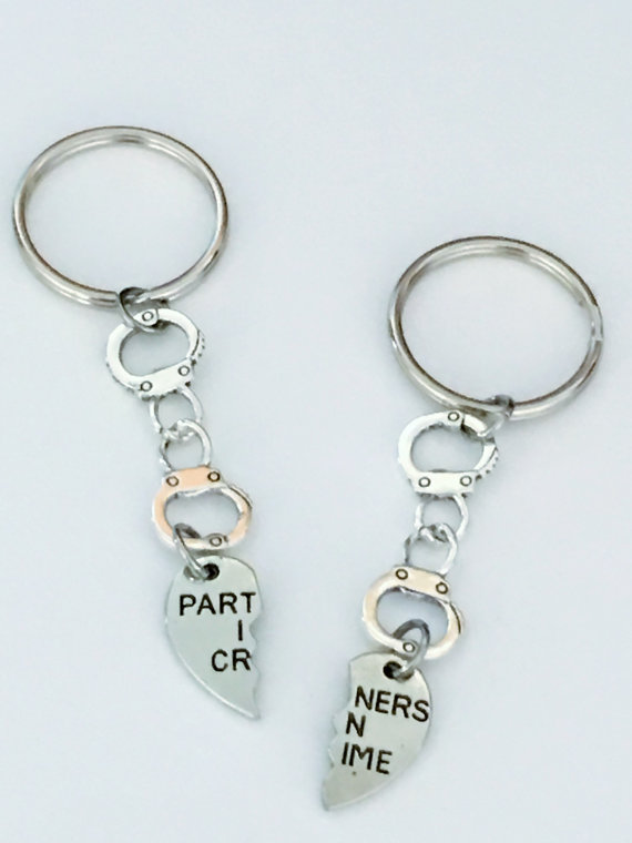 - Set Of 2 Partners In Crime Keychain, Handcuff Keychain, 2 Keychain Set, Friend Keychain, Sister Keychain, Valentines Day, Gift.