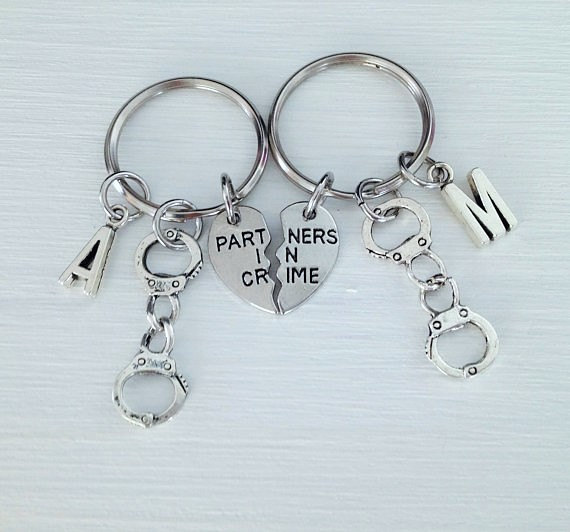 - Set Of Handcuff Keychain, Partners In Crime Keychain, 2 Keychain Set, Couple Keychain, Bff Keychain, Friendship, Sister Gift.