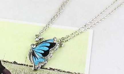 Fashion Charm Crystal Butterfly Pendant Necklace Blue on Luulla